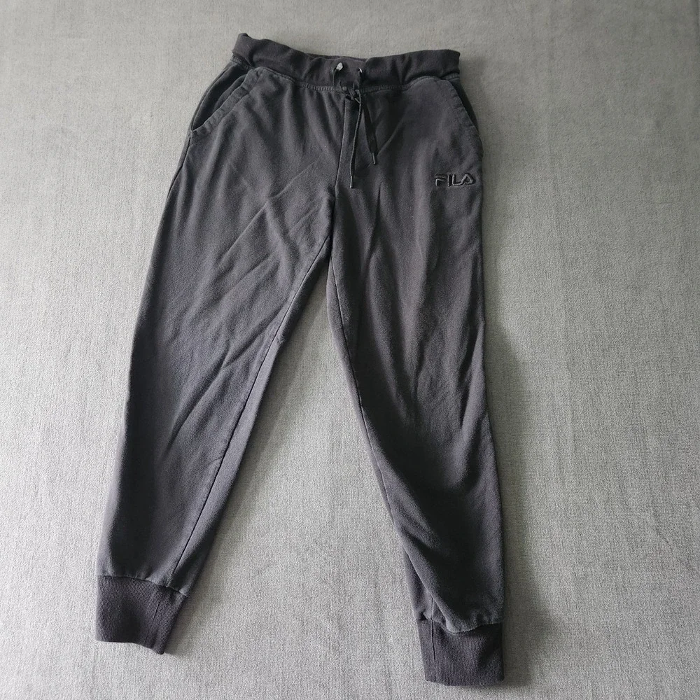 FILAs Joggers Mens Size Medium Taped Jogging Bottoms Black Comfort Running‎